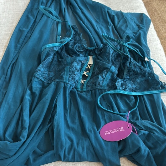 Avidlove Sexy Lingerie for Women Lace Mesh Sleepwear Side Split V Neck Nightgown - Picture 7 of 8